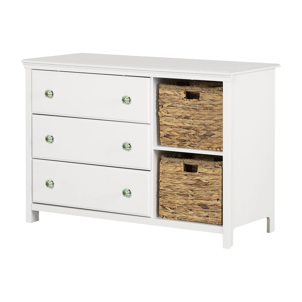 Balka 3-Drawer Dresser with Baskets Pure White by South Shore Furniture