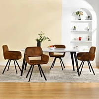 Marble Dining Set with Brown Swivel Chairs, Set of 5