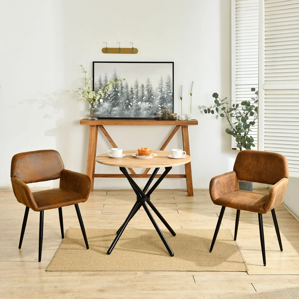 Modern Round Dining Table with Natural Wood Finish - Oak