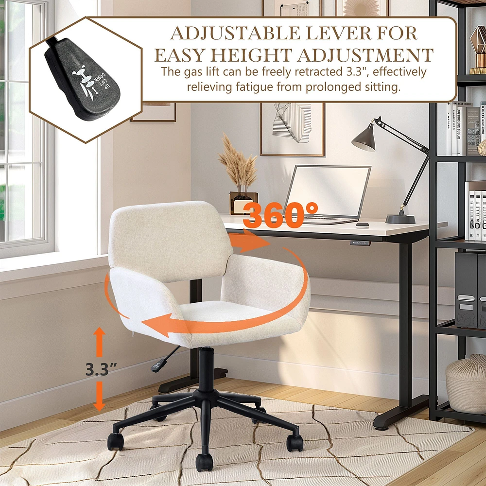 Adjustable Swivel Office Chair with Armrests in Beige Chenille Fabric by Maison Classique