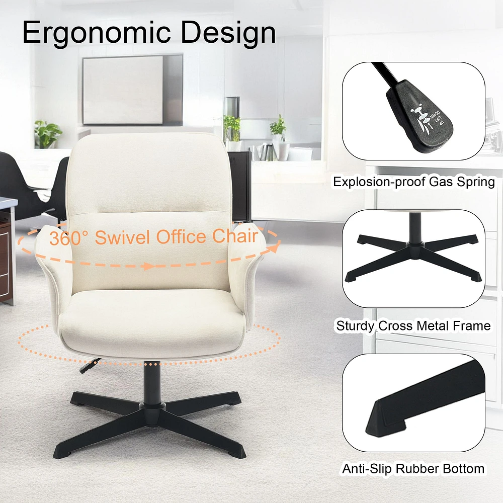 360° Swivel Adjustable Office Chair in Cream White Fabric