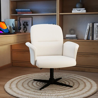 360° Swivel Adjustable Office Chair in Cream White Fabric