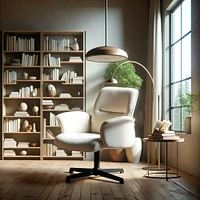 360° Swivel Adjustable Office Chair in Cream White Fabric