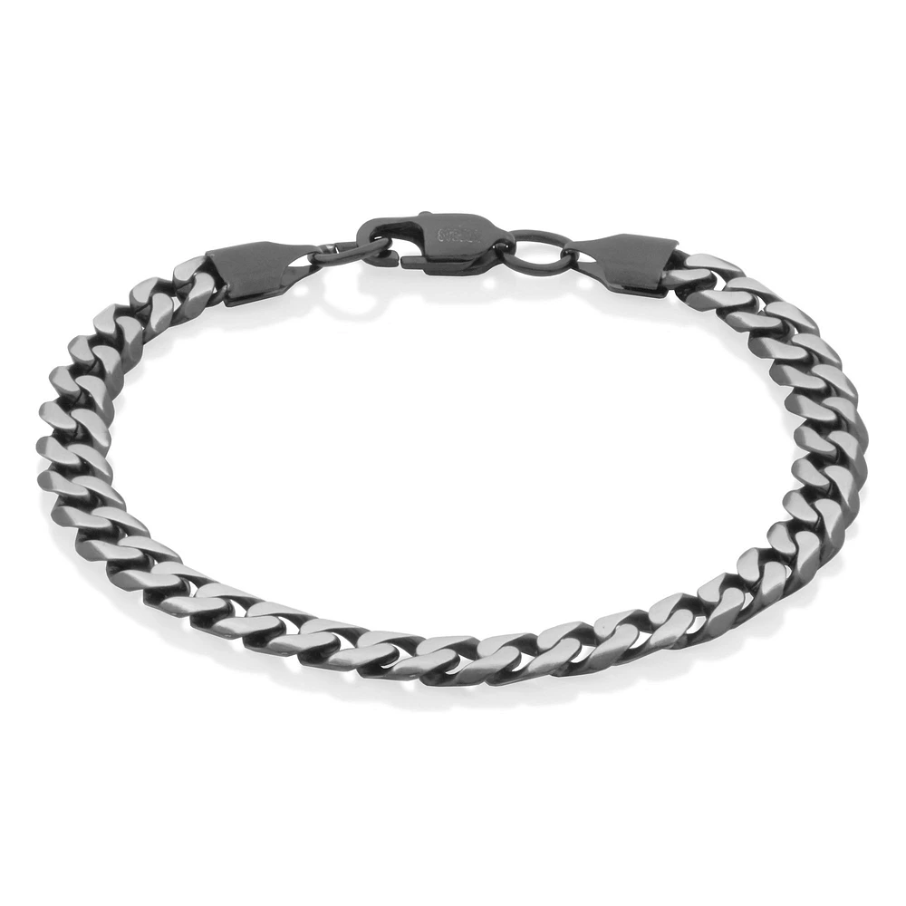 STEELX Stainless Steel Two Tone Black Ionic Plated Curb Bracelet 8.5"