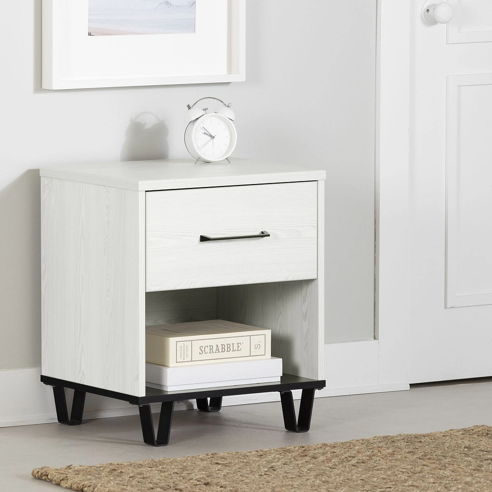 South Shore Furniture Arlen Nightstand - White Pine and Black Matte