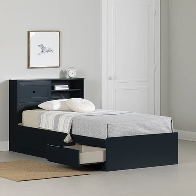 South Shore Furniture Hazen Twin Bed with 3 Drawers and Headboard Set - Navy Blue