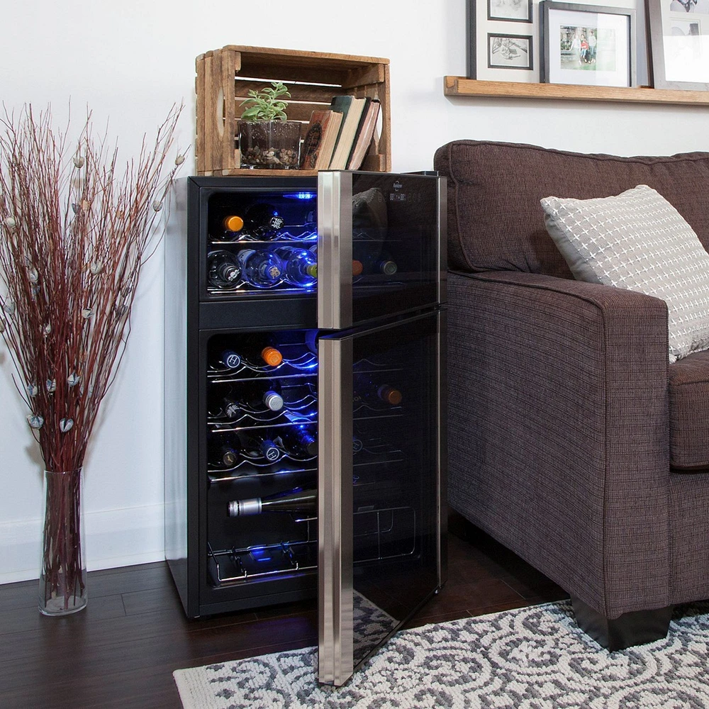 29-Bottle Dual Zone Wine Cooler Freestanding Wine Fridge