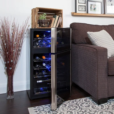 29-Bottle Dual Zone Wine Cooler Freestanding Wine Fridge