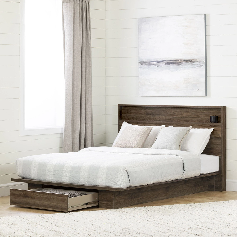 Tao Full/Queen Platform Bed and Headboard Set in Natural Walnut by South Shore Furniture