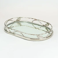 Medium Oval Mirror Tray with Leaf Border