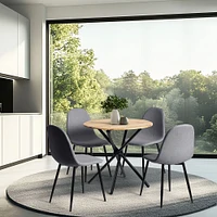 Modern 5-Piece Round Oak Dining Set with Grey Chairs