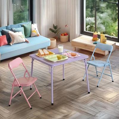 Kids Folding Table and Chairs, Set of 3 - Pastel