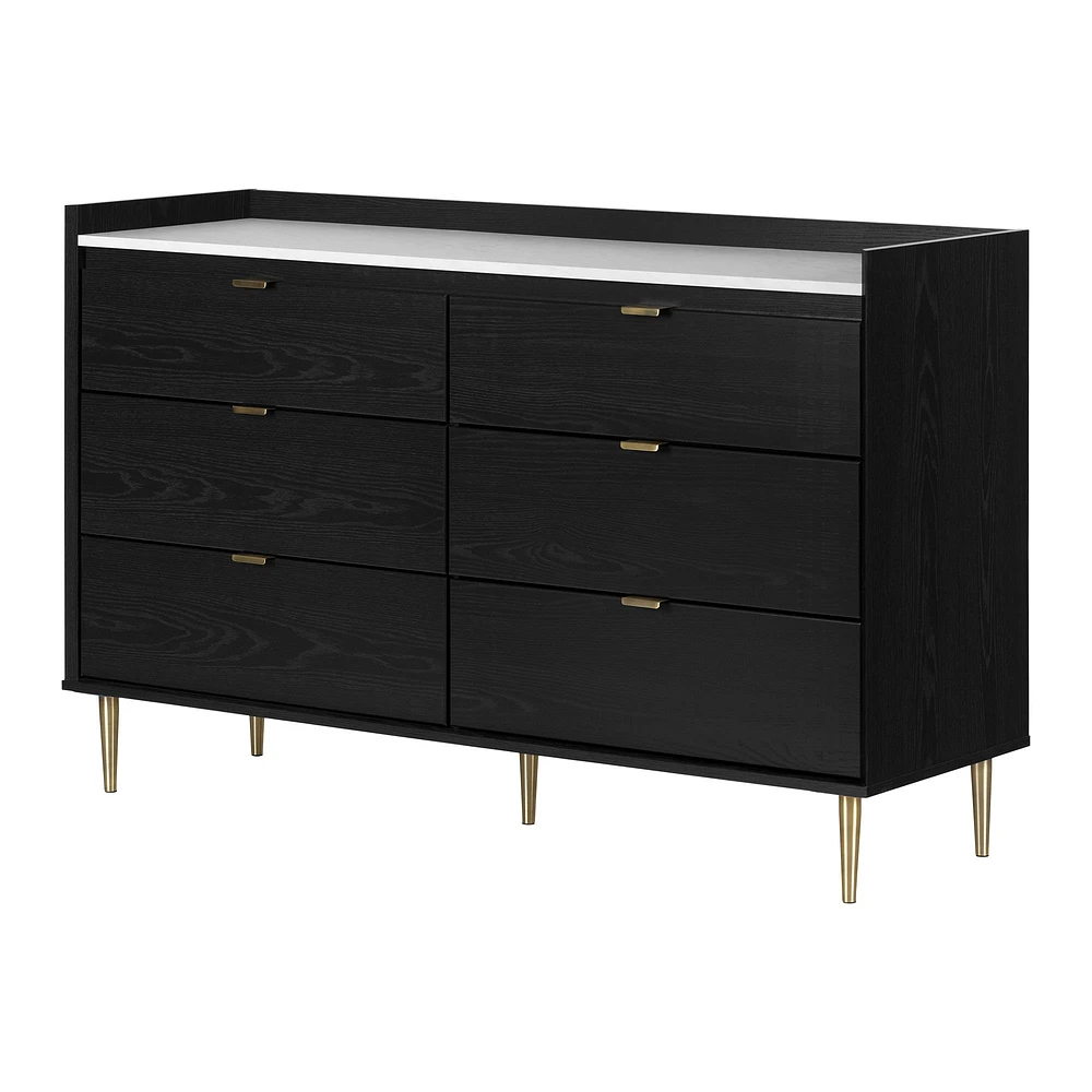 Commode double à 6 tiroirs Hype en chêne noir et faux marbre par South Shore Furniture