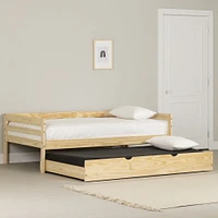 Sweedi Twin Solid Wood Daybed with Trundle Bed Natural Wood by South Shore Furniture