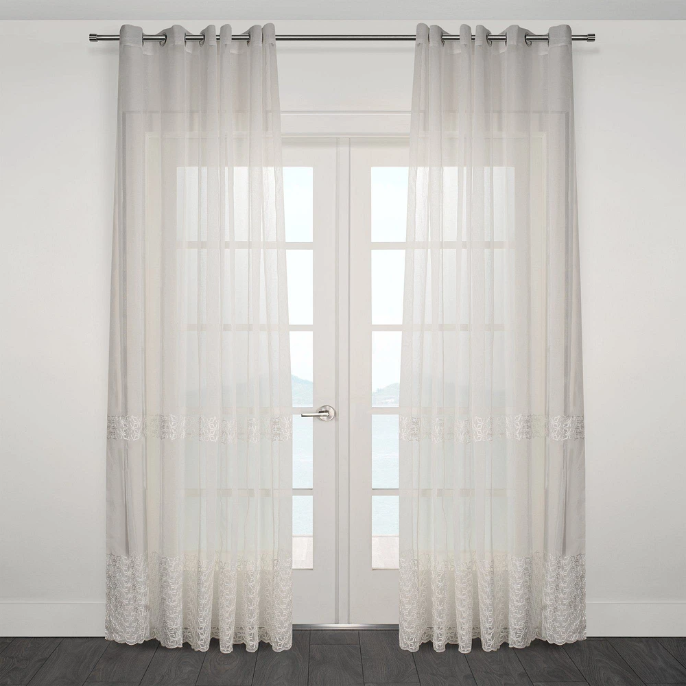 Embroidered Grommet Sheer Curtain