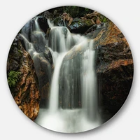 Slow Motion Waterfall on Rocks Large Round Wall Art