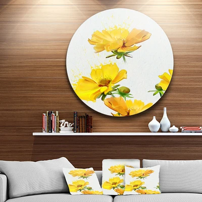 Beautiful Yellow Flowers on White Round Wall Art