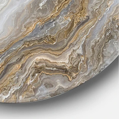 White Marble with Curley Grey and Gold Veins Round Wall Art