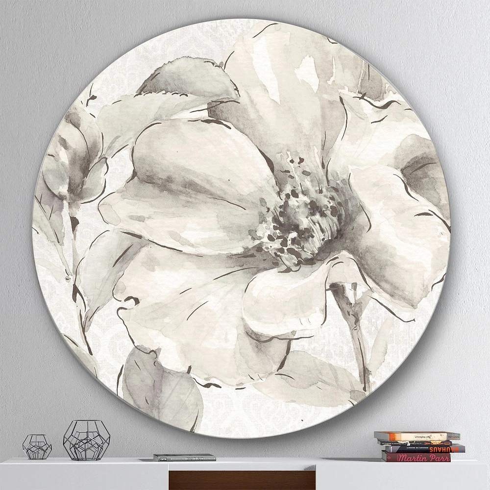 Indigold Grey Peonies Round Metal Art