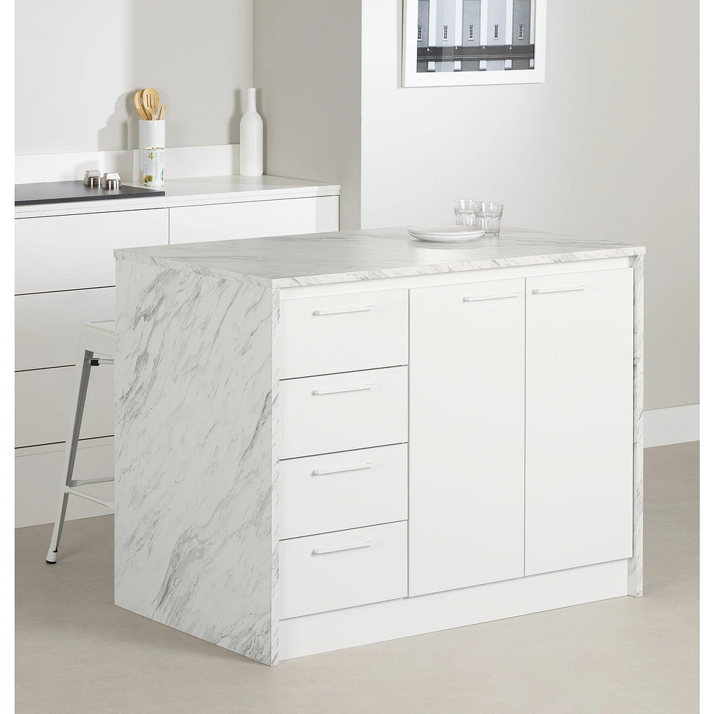 Myro Kitchen Island with Storage Faux White Marble by South Shore Furniture