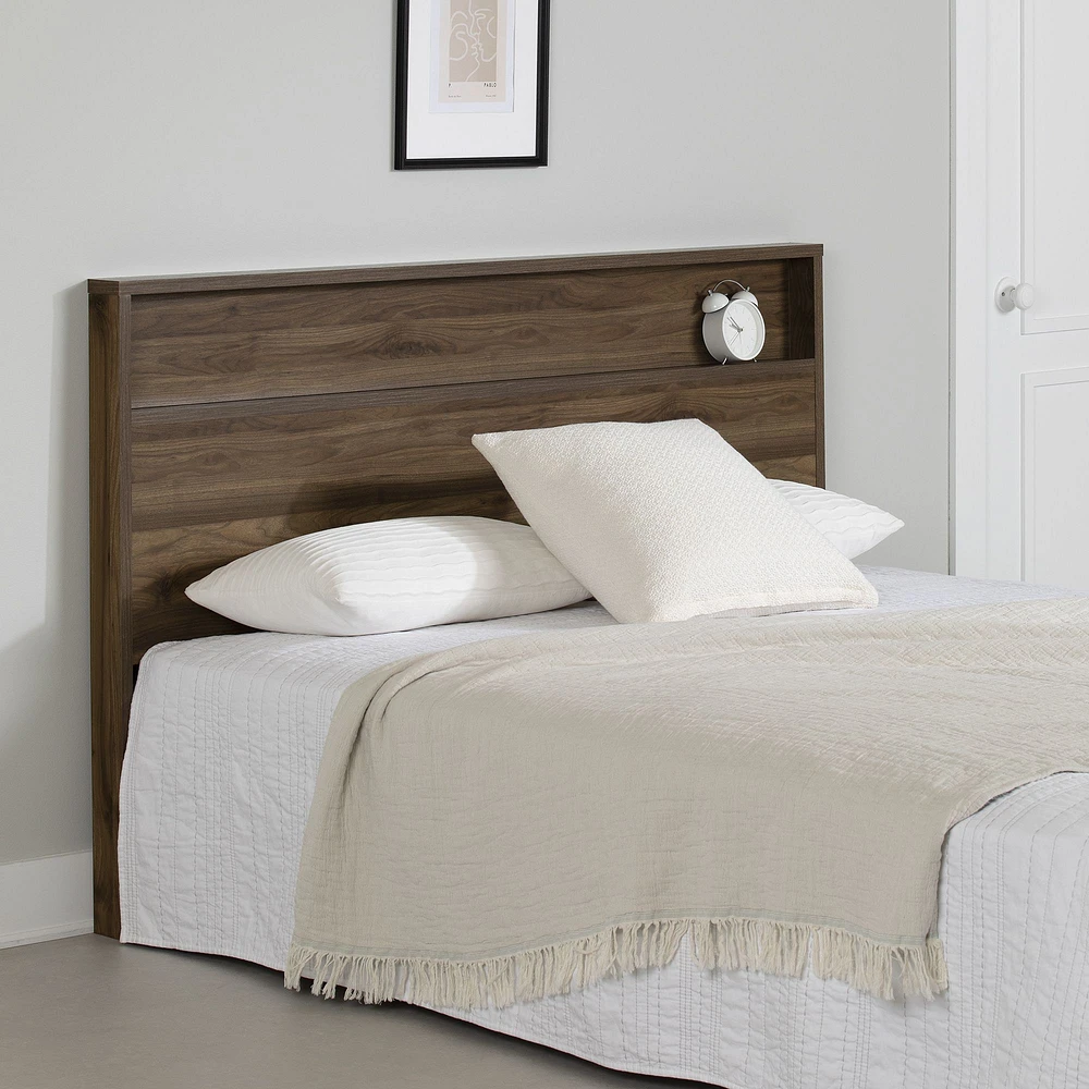 South Shore Furniture Musano Full/Queen Headboard with Storage Shelf - Natural Walnut