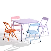 Kids Folding Table and Chairs Set, Set of 5 – Pastel