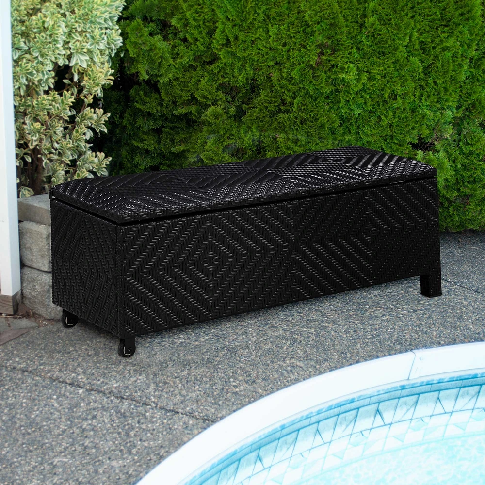 Patioflare  Padded Wicker Deck Storage Bench