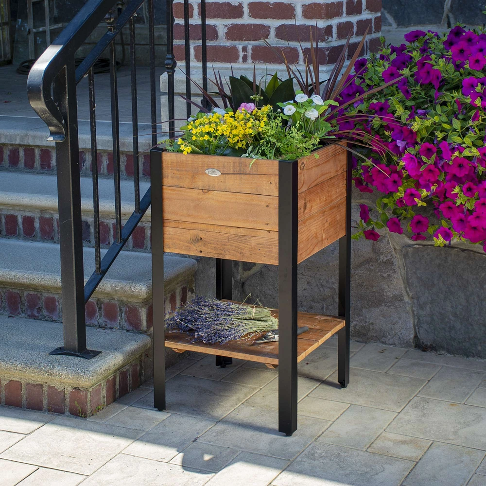 Urban Garden Tall Recycled Wood and Metal Planter with Shelf