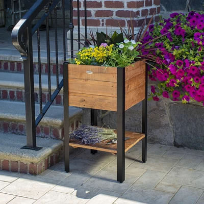 Urban Garden Tall Recycled Wood and Metal Planter with Shelf