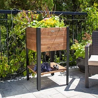 Urban Garden Tall Recycled Wood and Metal Planter with Shelf