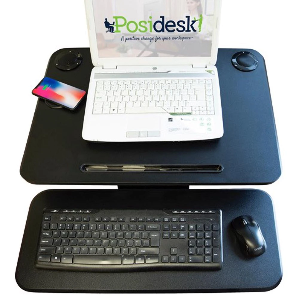 Sit-Stand Pedestal Desk with Bluetooth Speakers & Wireless Charger