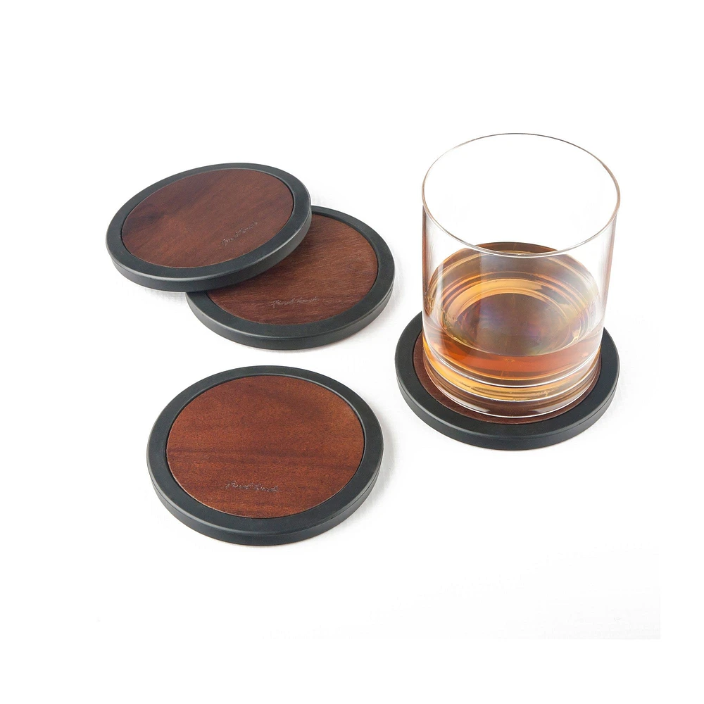 Set of 4 Acacia Wood Round Coasters by Final Touch