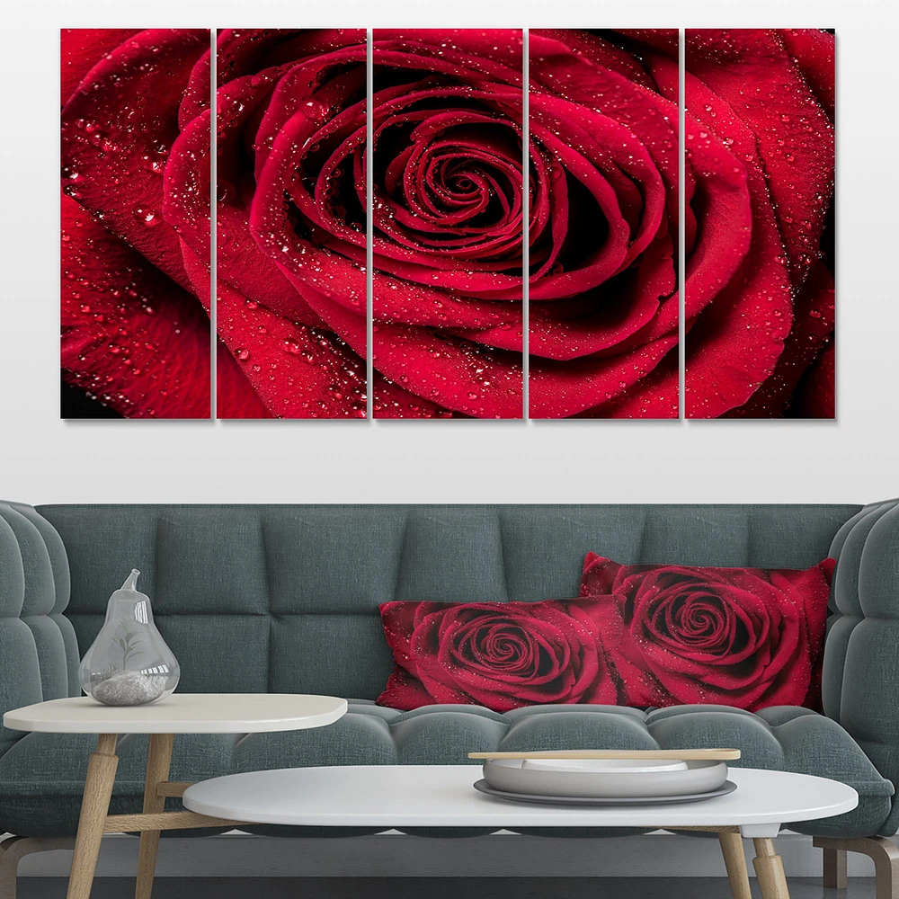 Red Rose Petals with Rain Droplets  Canvas Art Print