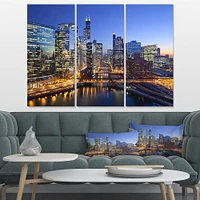 Chicago River with Bridges at Sunset Canvas Wall Art