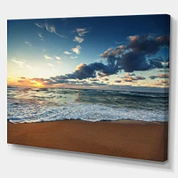 Sunrise and Glowing Waves Ocean  Canvas Wall Art