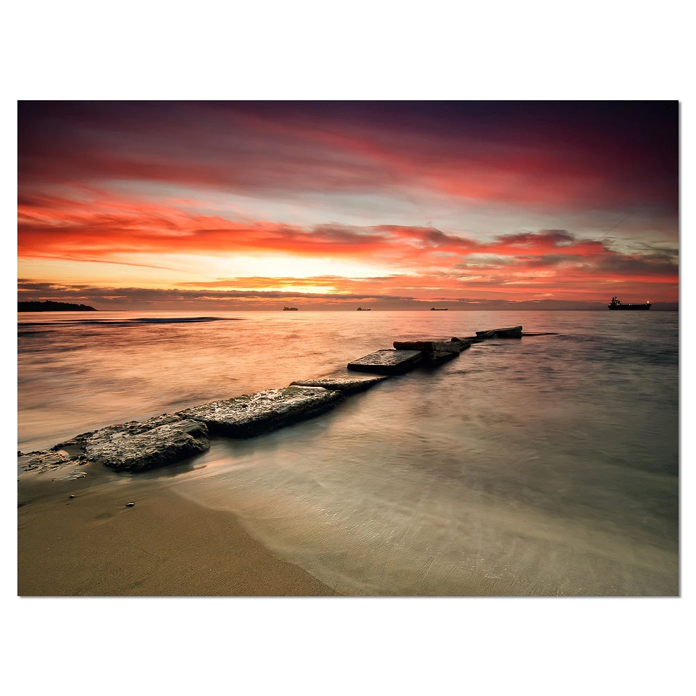 Wonderful Sunrise on Black Ocean  Wall Art