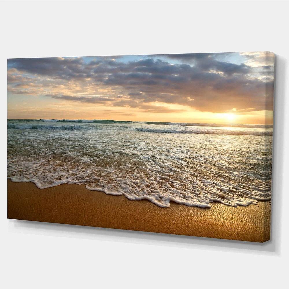 Bright Cloudy Sunset Calm Ocean  Art Canvas