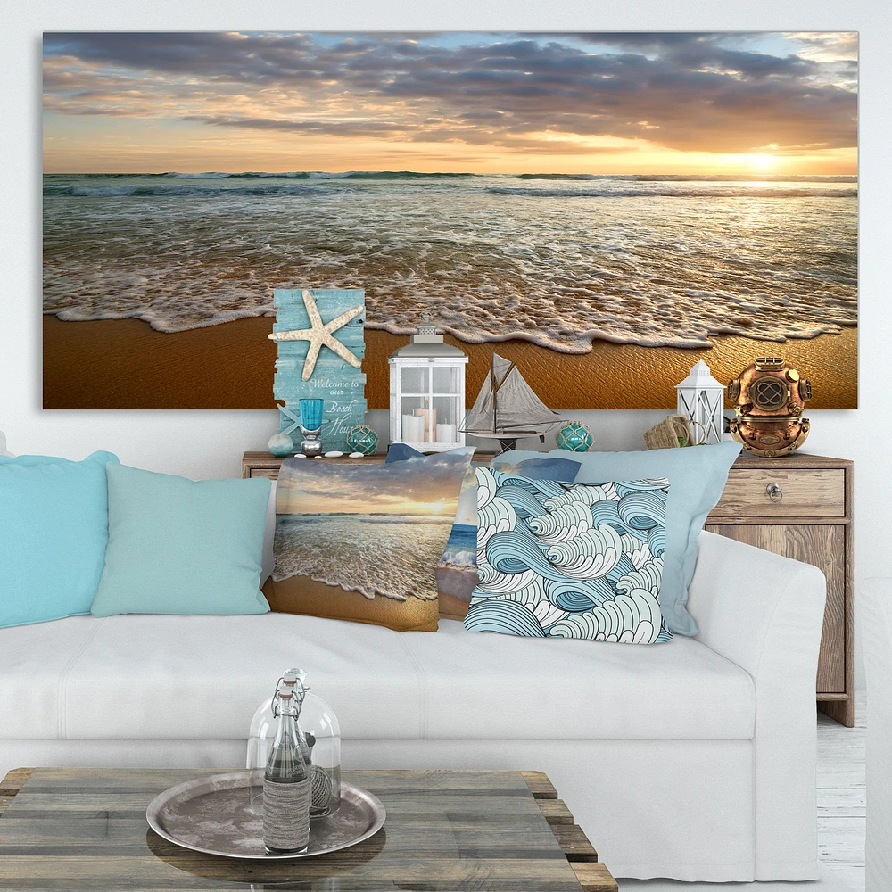 Bright Cloudy Sunset Calm Ocean  Art Canvas