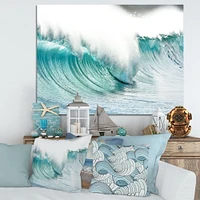 Massive Blue Waves Breaking Beach Art Canvas