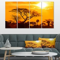 Orange Glow of African Sunset Canvas Wall Art Panels