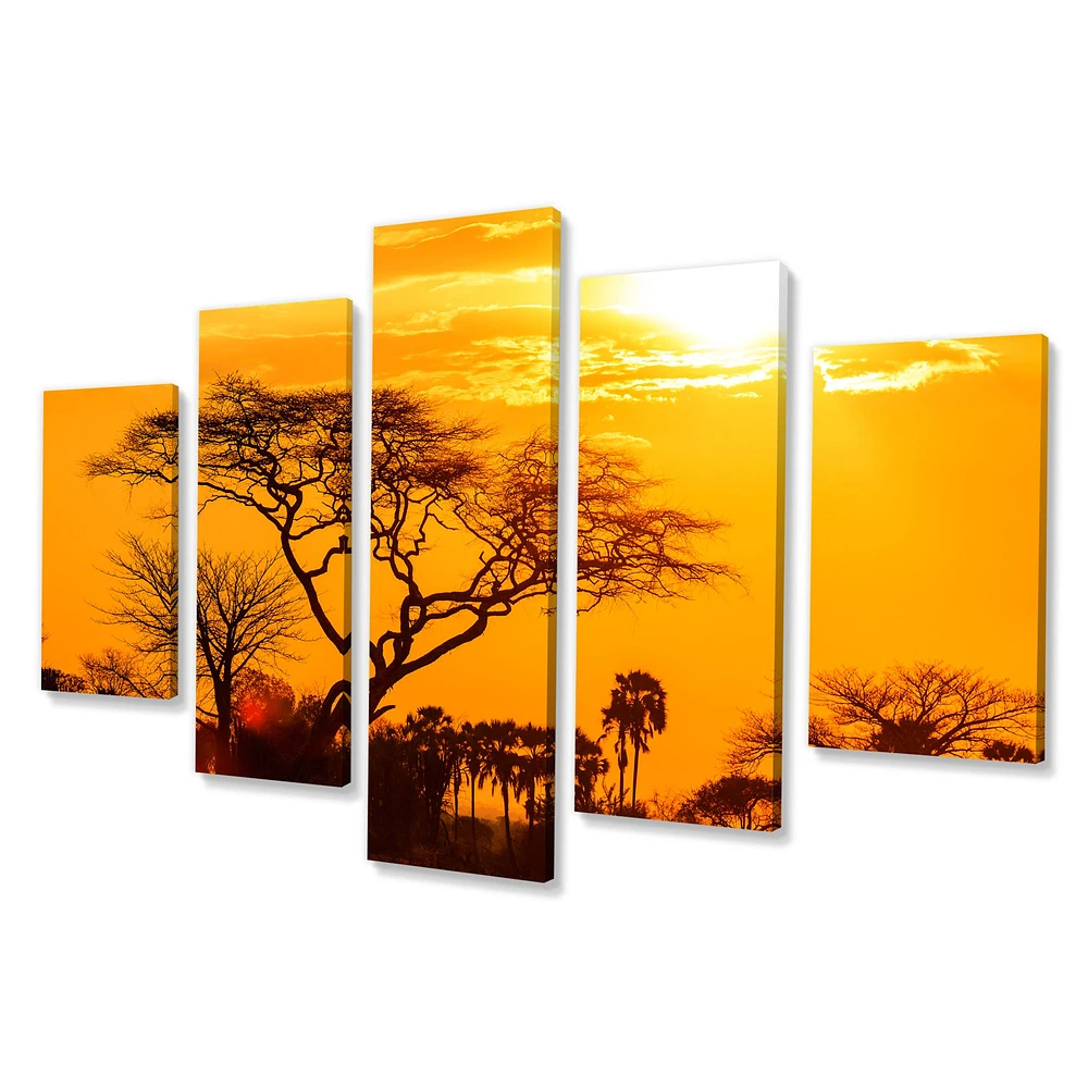 Orange Glow of African Sunset Canvas Wall Art Panels