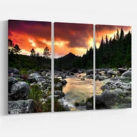 Rocky Mountain River at Sunset Canvas Wall Art