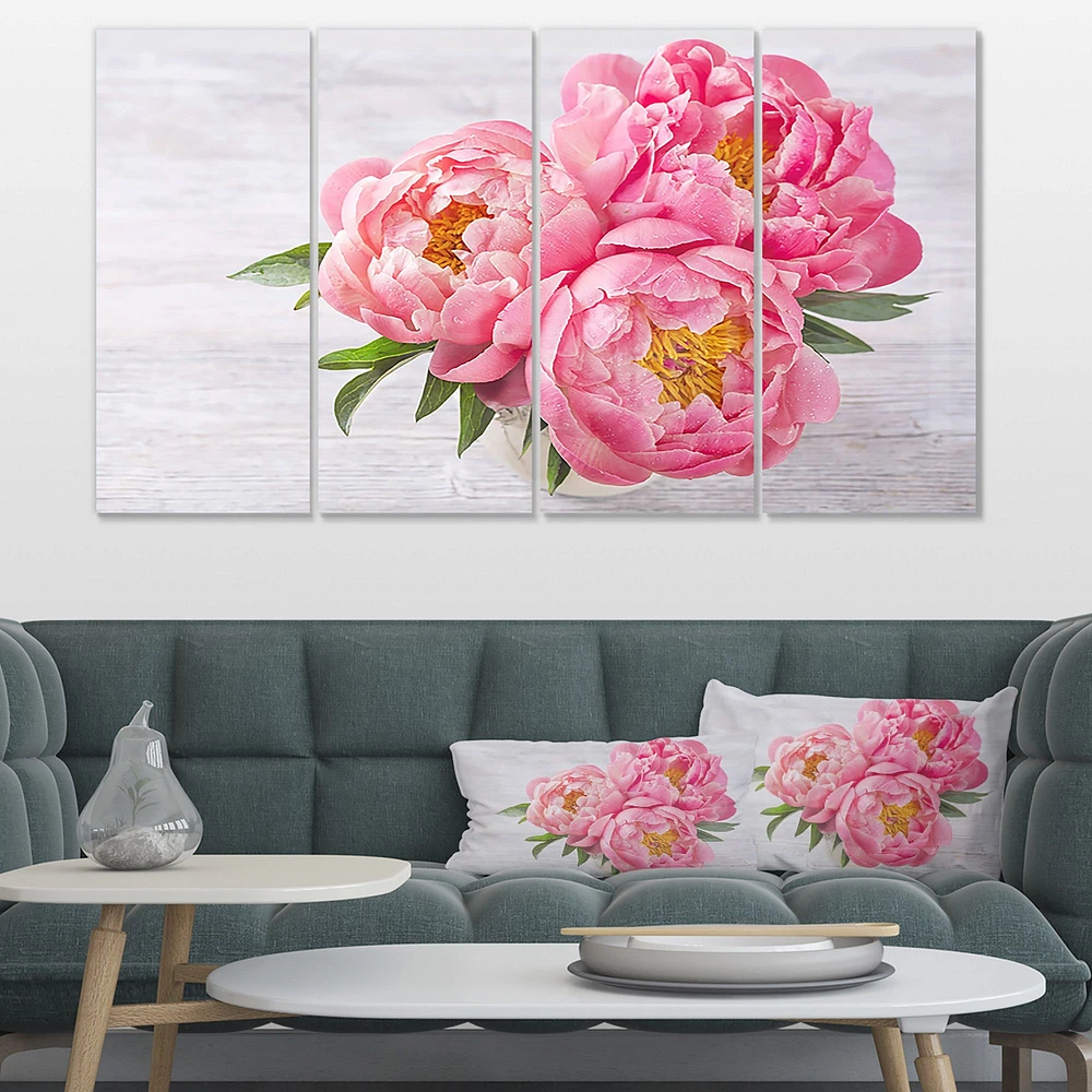 Bunch of Peony Flowers Vase  Canvas Wall Art