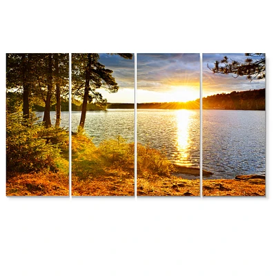 Beautiful View of Sunset over Lake Wall Artwork Print on Canvas - 4 Panels