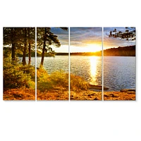 Beautiful View of Sunset over Lake Wall Artwork Print on Canvas - 4 Panels