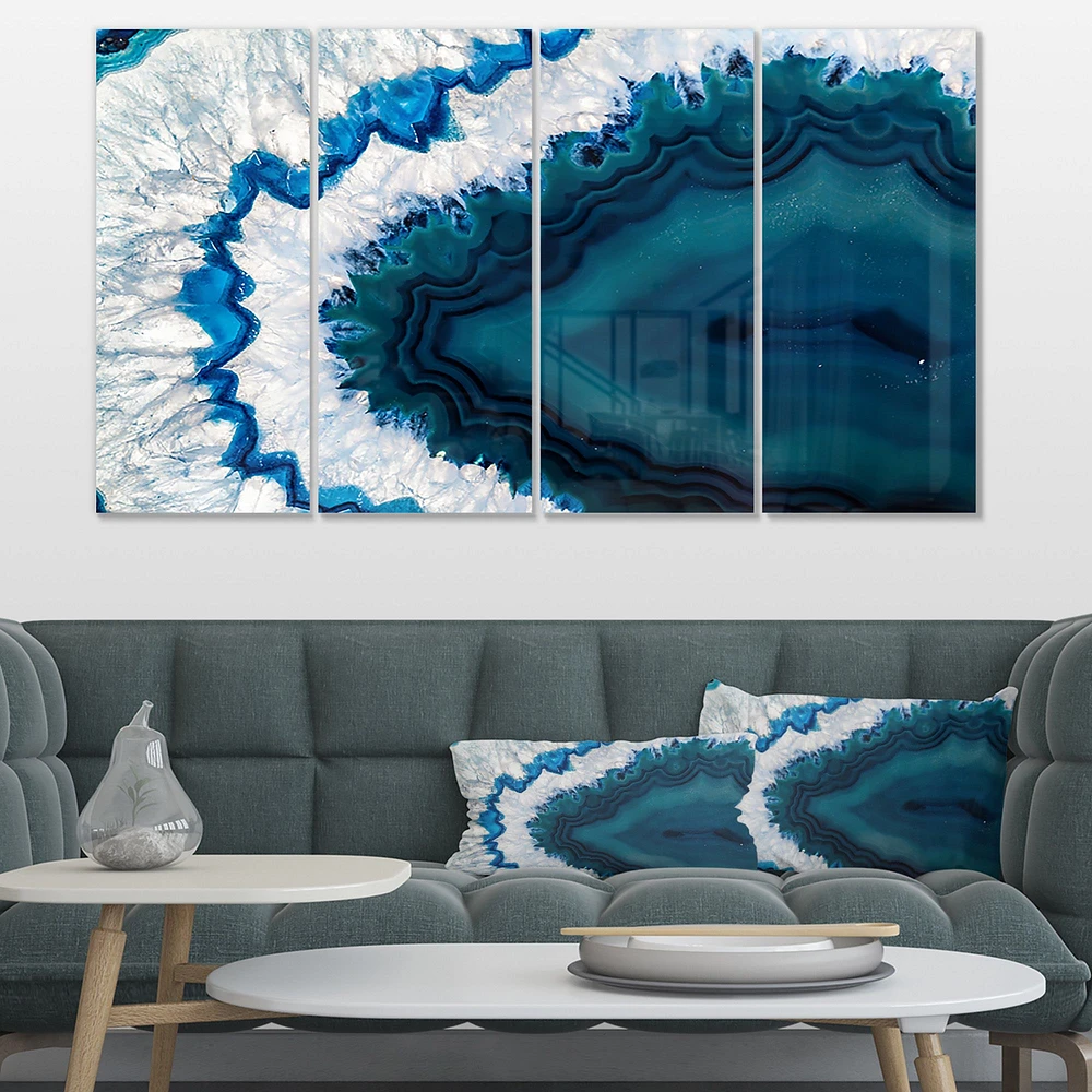 Blue Brazilian Geode Canvas Wall Art Print - 4 Panels