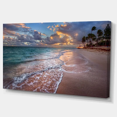 Palm Trees on Clear Sandy  Art Print Canvas