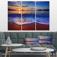 Blue Waves on Sandy Beach Canvas Wall Art