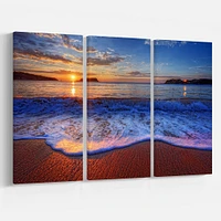 Blue Waves on Sandy Beach Canvas Wall Art