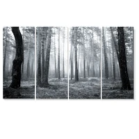 Black and White Foggy Forest Canvas Wall Art - 4 Panels